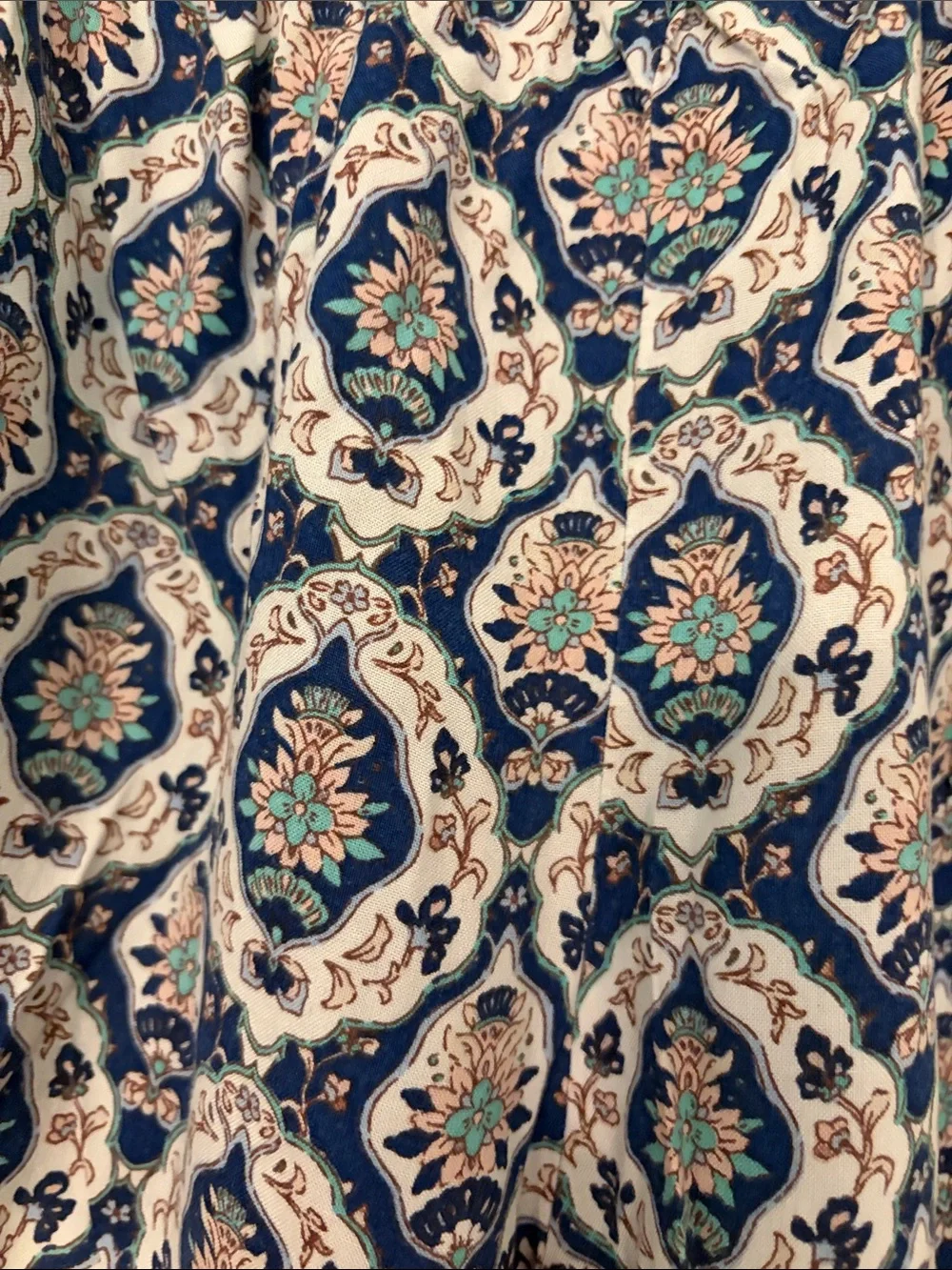 Lounge Shorts Blue and White And Pink Bohemian Printed Pom-Pom Japna  - Medium